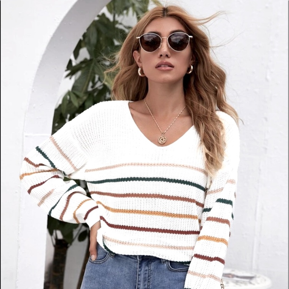 Drop Shoulder Striped Sweater